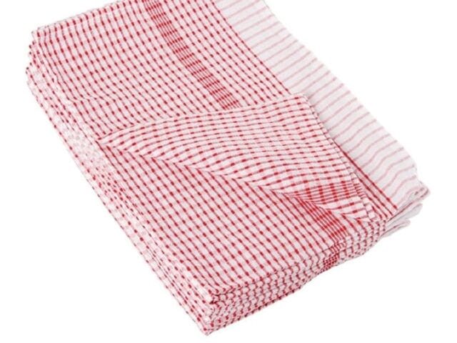 Tea Towel White W/Red check Pattern