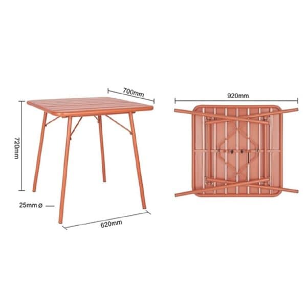 Square Table 700x700mm w/ Slatted Steel Side Terracotta