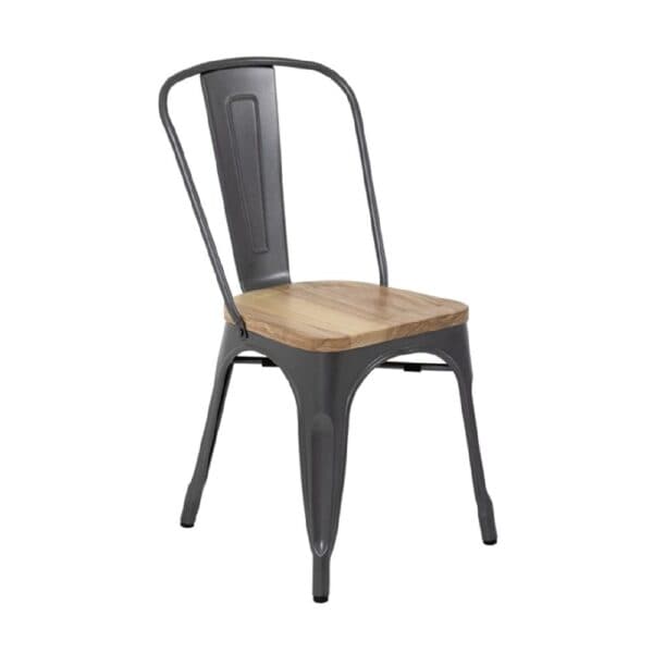 Dining Side Chair 450mm w/ Wooden Seat Pad & Steel Frame Bolero ( Set of 4)