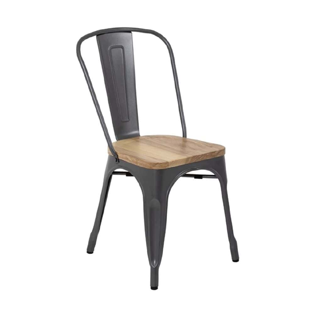Dining Side Chair 450mm w/ Wooden Seat Pad & Steel Frame Bolero ( Set of 4)