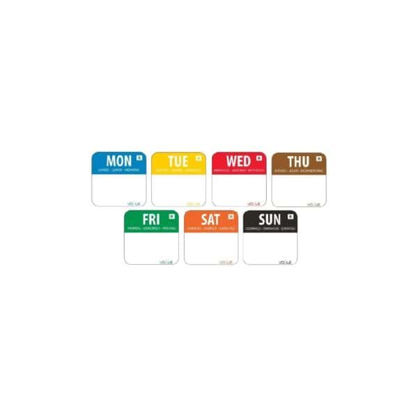URS151 Removable Food Labels Set Day Of The Week Colour Coded