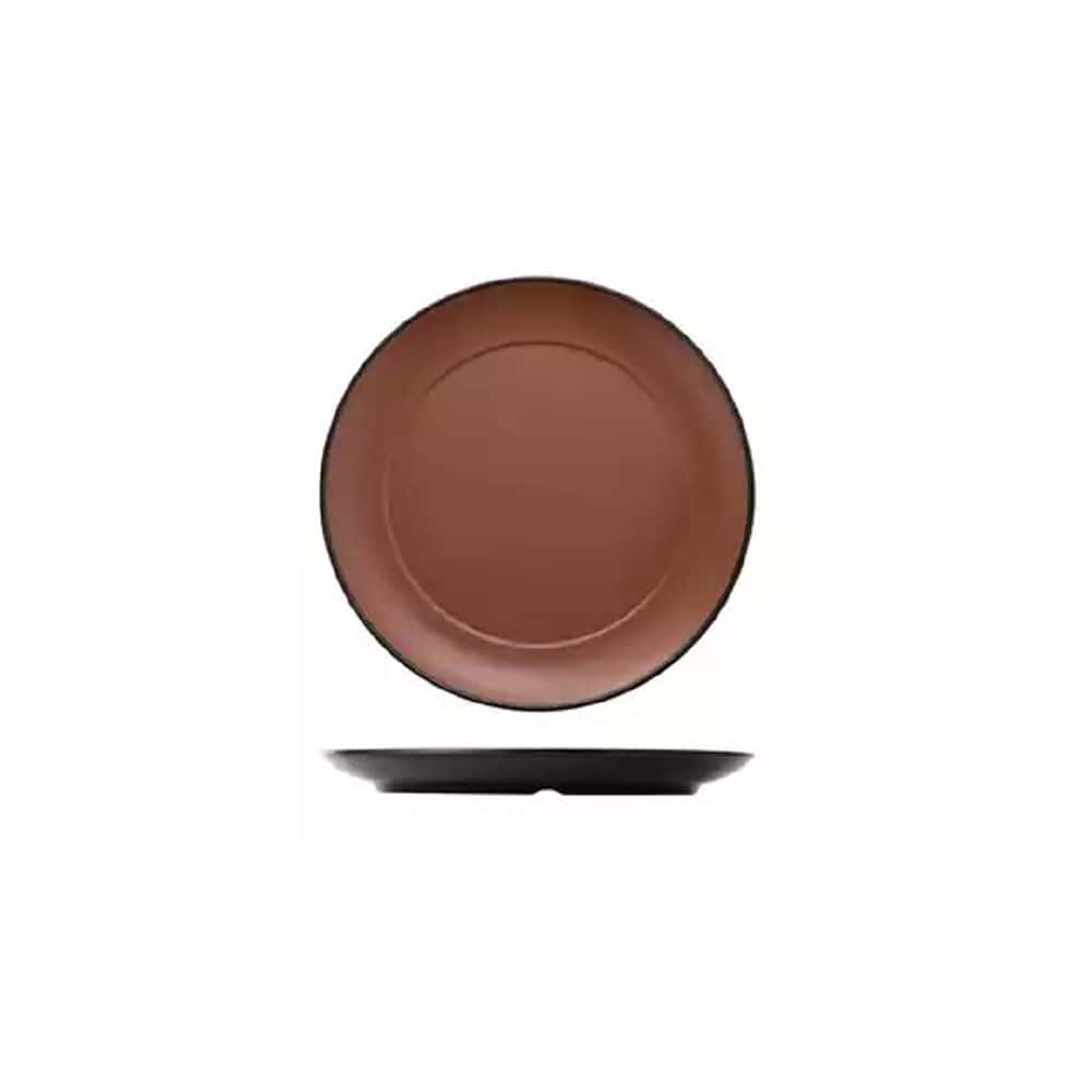 Melamine Round Plate 210mm w/ Wide Rim Brown/Black