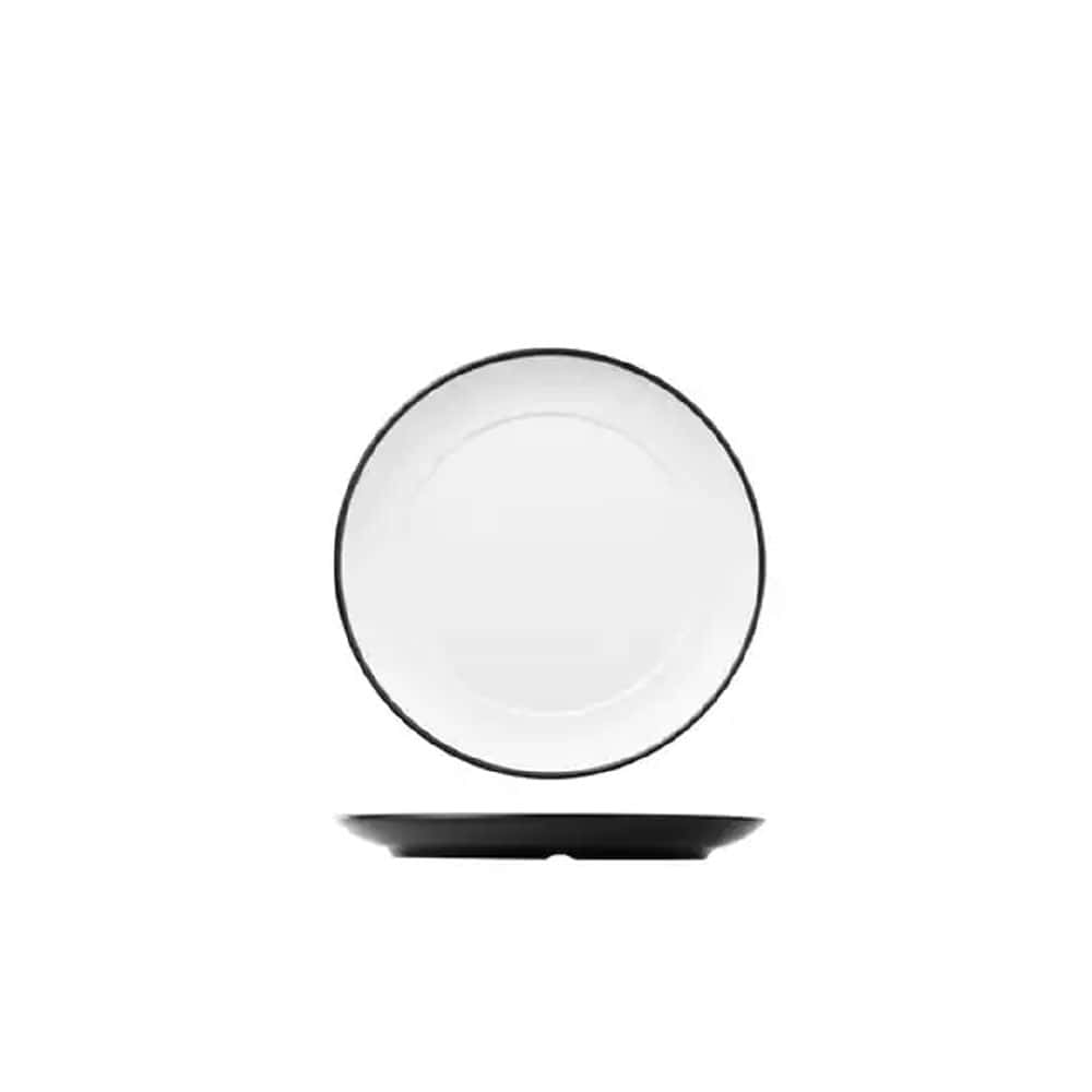 Melamine Round Plate 210mm w/ Wide Rim White/Black