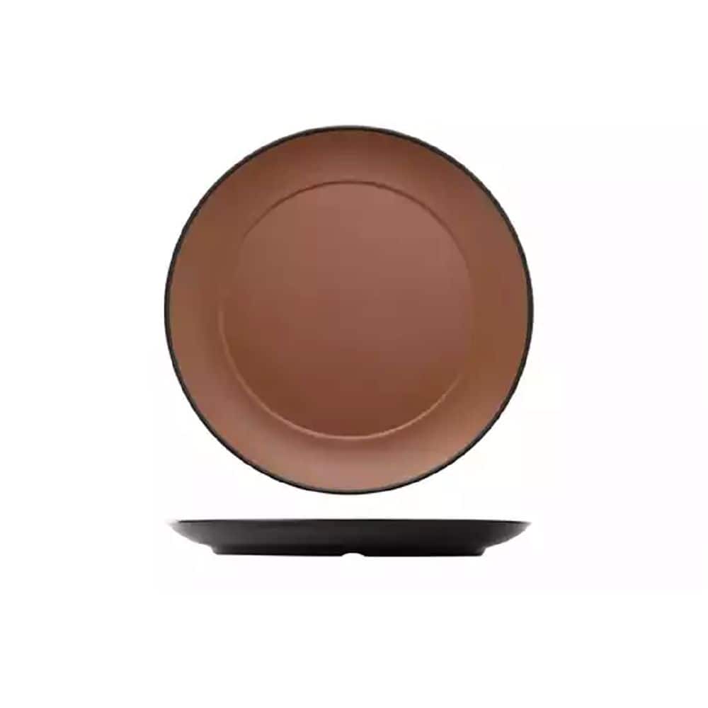 Melamine Round Plate 260mm w/ Wide Rim Brown/Black