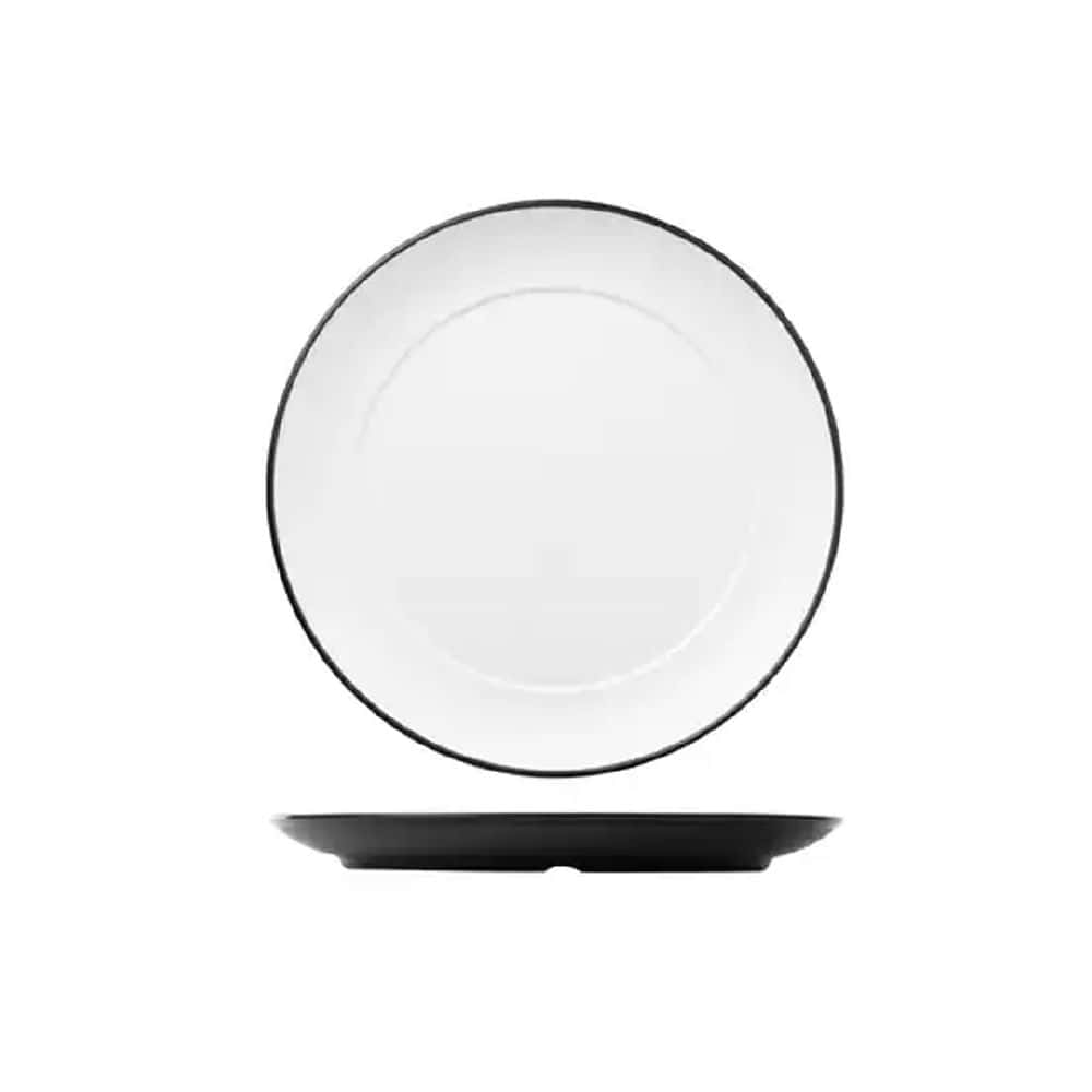 Melamine Round Plate 260mm w/ Wide Rim White/Black