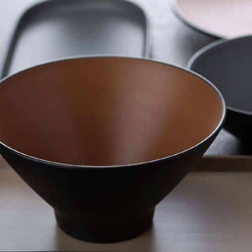 Melamine Round Bowl 1380ml V-Shape Brown/Black