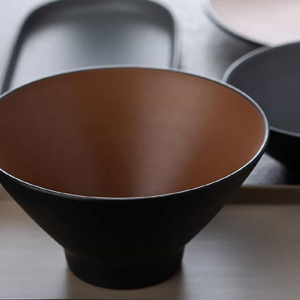 Melamine Round Bowl 1380ml V-Shape Brown/Black