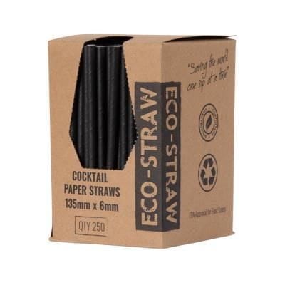 Straw Cocktail 135mm (6mm) 3 Ply Black