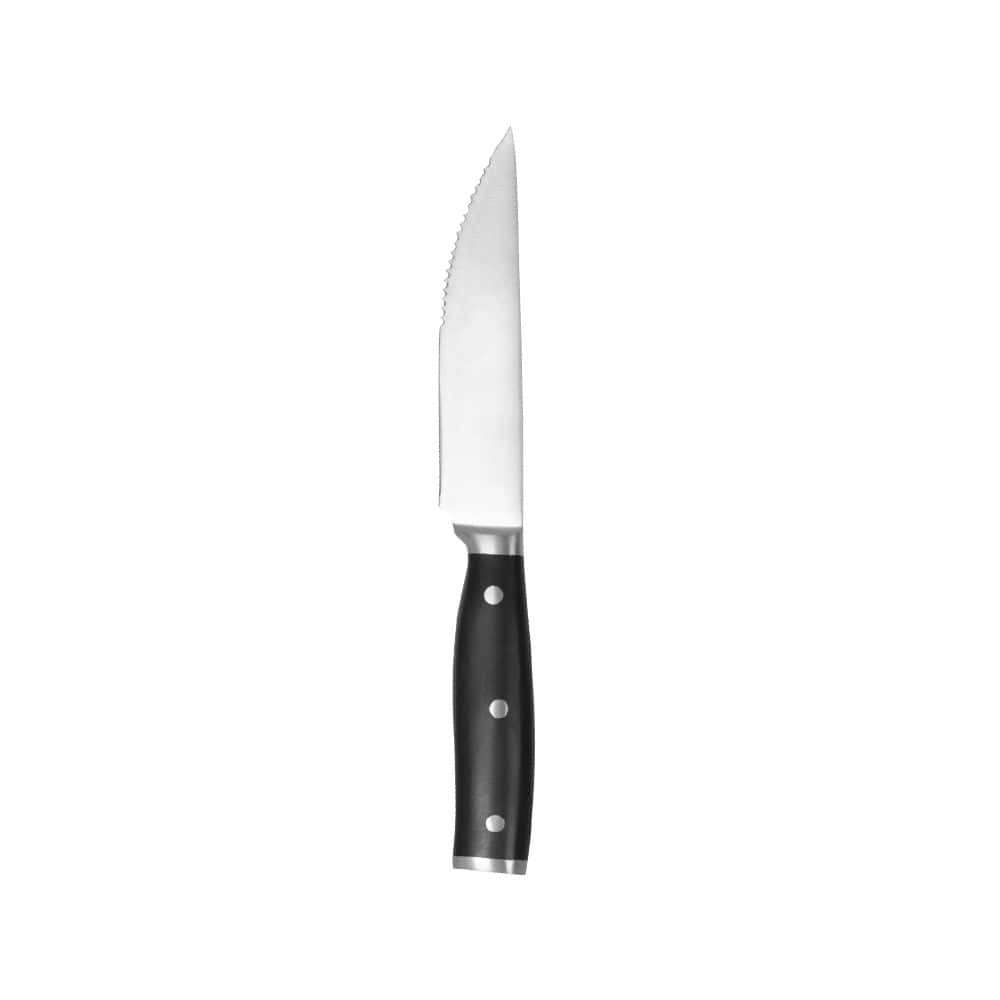 Steak Knife 235mm Serrated Blade Kharve - Black Triple Riveted Handle