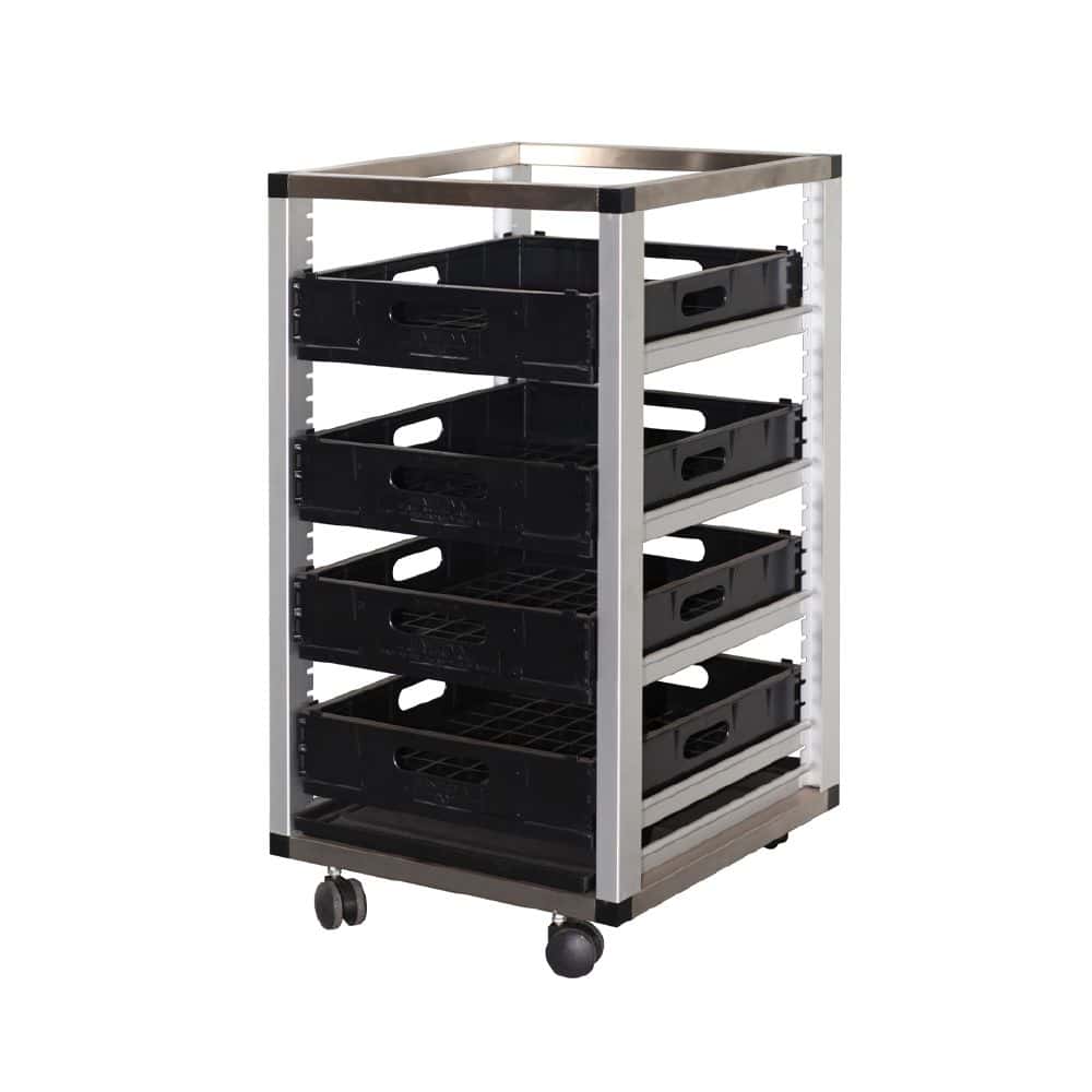 Glass Basket Trolley 4 Basket Single Tier w/ 50mm Castors Mantova