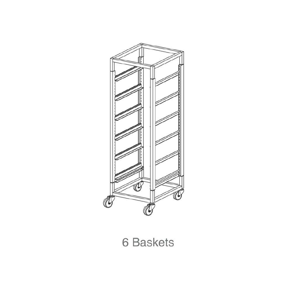 Glass Basket Trolley 6 Basket Single Tier w/ 125mm Castors Mantova