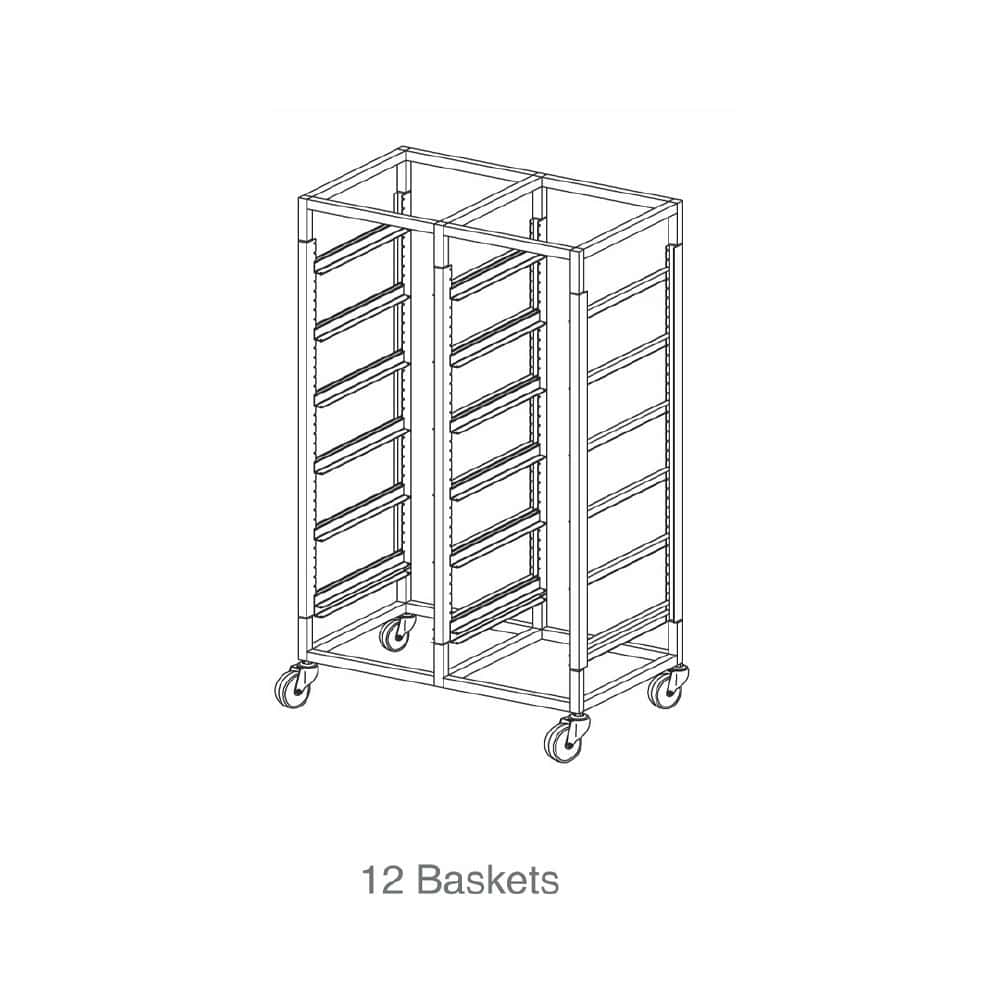 Glass Basket Trolley 12 Basket Double Tier w/ 125mm Castors Mantova
