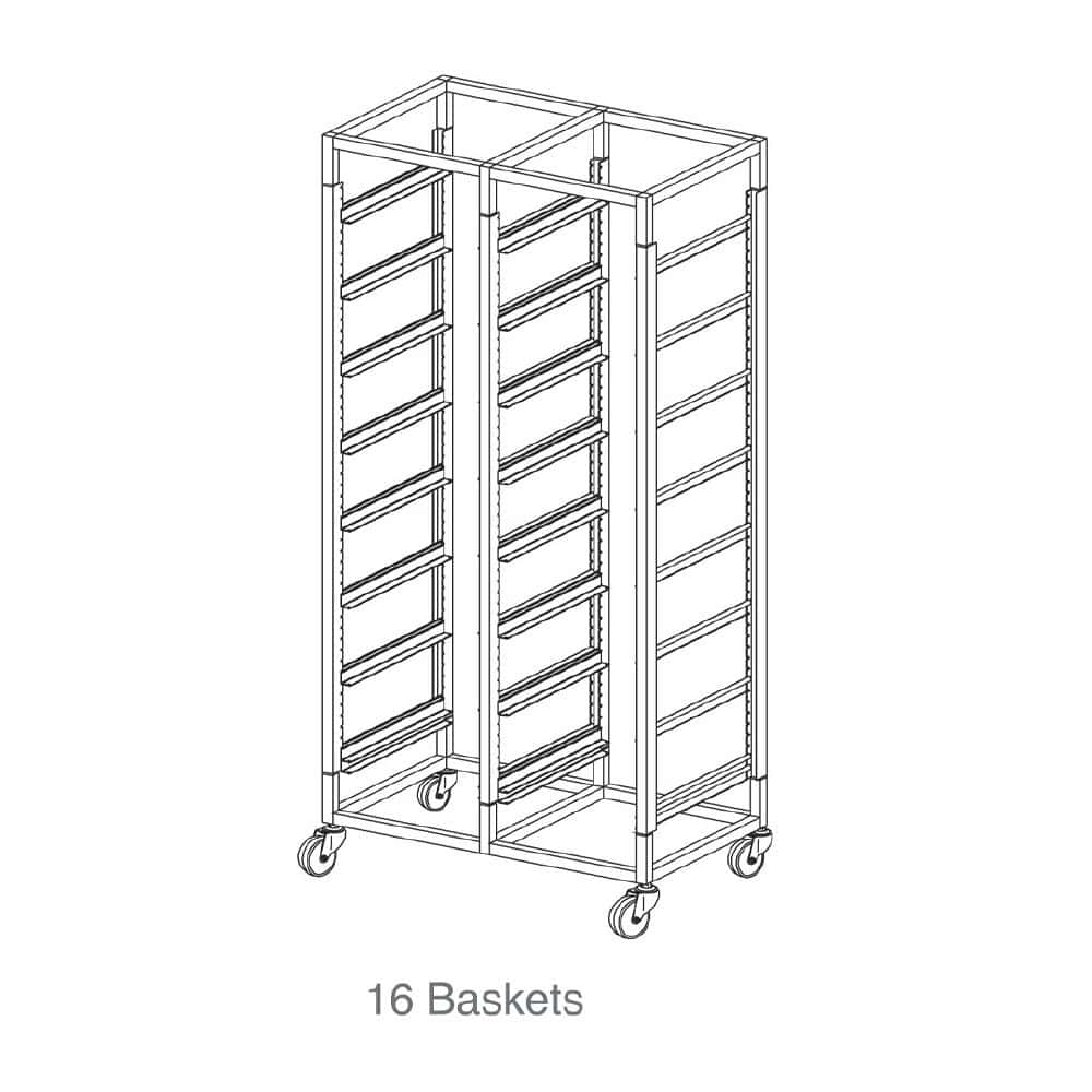 Glass Basket Trolley 16 Basket Double Tier w/ 125mm Castors Mantova
