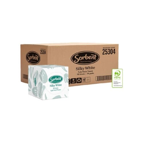 Sorbent Professional Silky White Facial Tissue 2 Ply 90 Sheets Cube