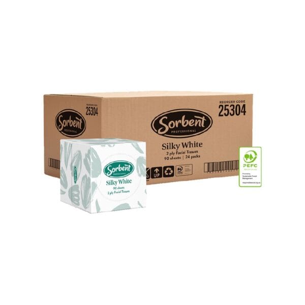 Sorbent Professional Silky White Facial Tissue 2 Ply 90 Sheets Cube
