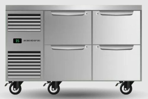 2 Bay ProSpec 1/1 GN Underbench Fridge with 2 Banks of 2 Drawers - Left Hand Services S/S 1.79kw