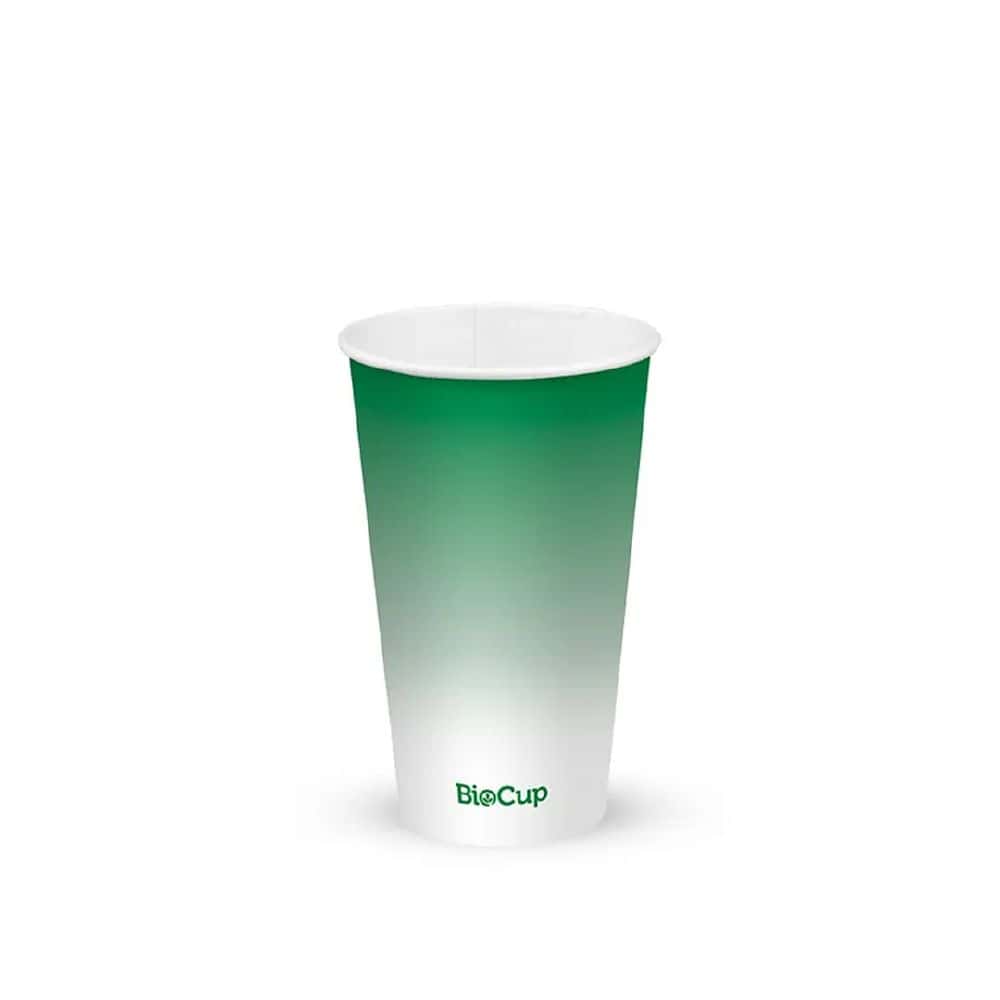 Single Wall Takeaway Cold Paper Cup 500ml / 16oz (90mm) BioCup Green Fade
