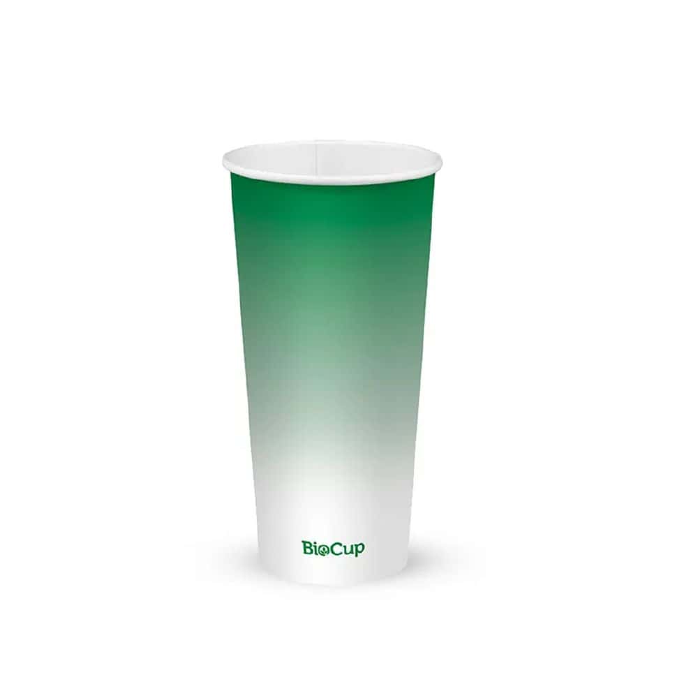 Single Wall Takeaway Cold Paper Cup 650ml / 22oz (90mm) BioCup Green Fade