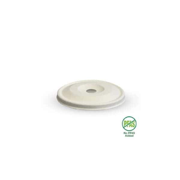 Flat Lid w/ Straw Slot Suits (80mm) Takeaway Cold Cup BioCane White Plant Fibre
