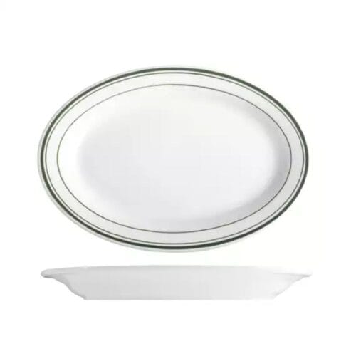 Oval Plate 264mmx187mm Green Bay White/Green Double Line