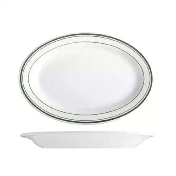 TITX110144 Oval Plate 264mmx187mm Green Bay White/Green Double Line