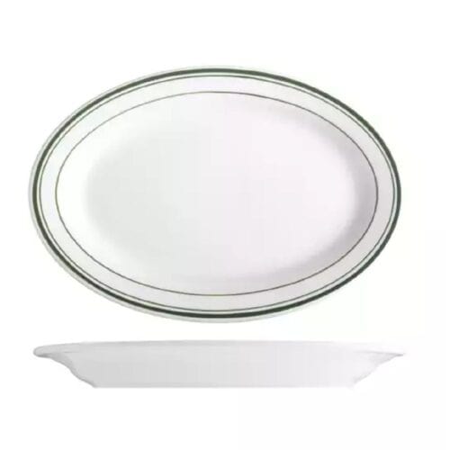 Oval Plate 292mmx203mm Green Bay White/Green Double Line