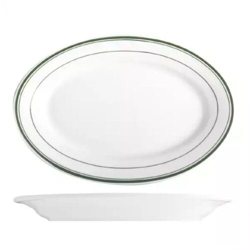 Oval Plate 342x228mm Green Bay White/Green Double Line