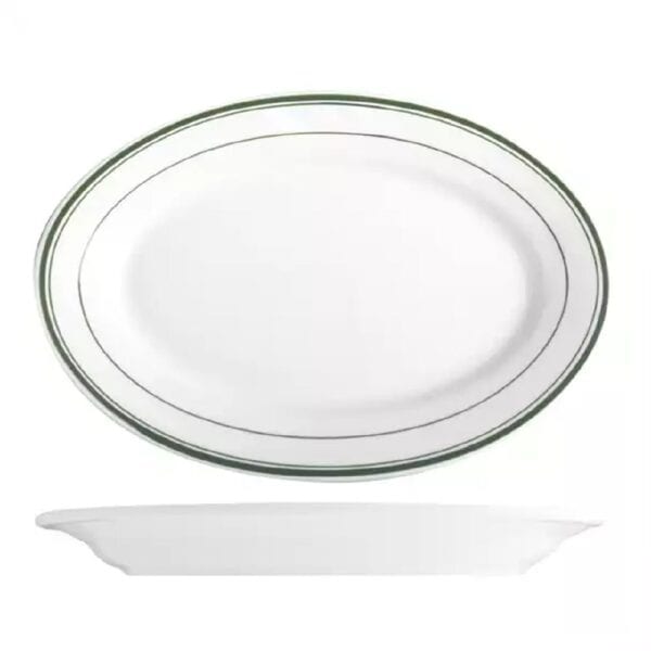 TITX110148 Oval Plate 342x228mm Green Bay White/Green Double Line