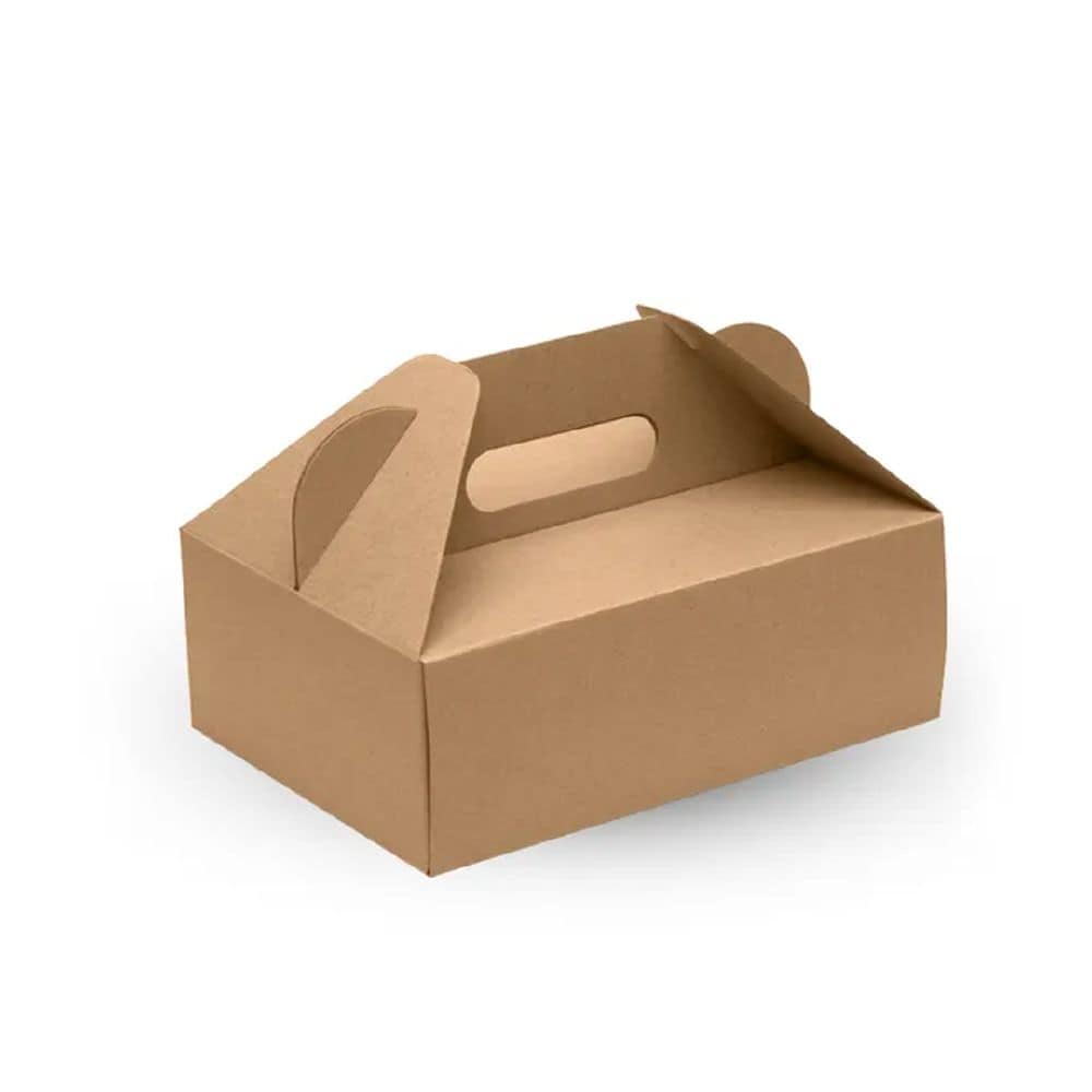 Takeaway Carry Tray Box 240x169x85mm Flutted w/ Handle BioBoard Kraft