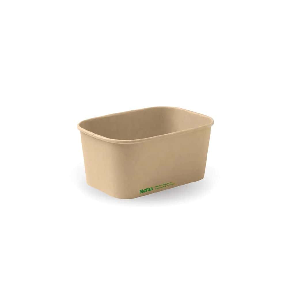 Rectangular Takeaway Base 1000ml with Lining (300gsm) BioBoard Kraft