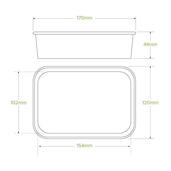 Rectangular Takeaway Base 500ml with Lining (300gsm) BioBoard Kraft