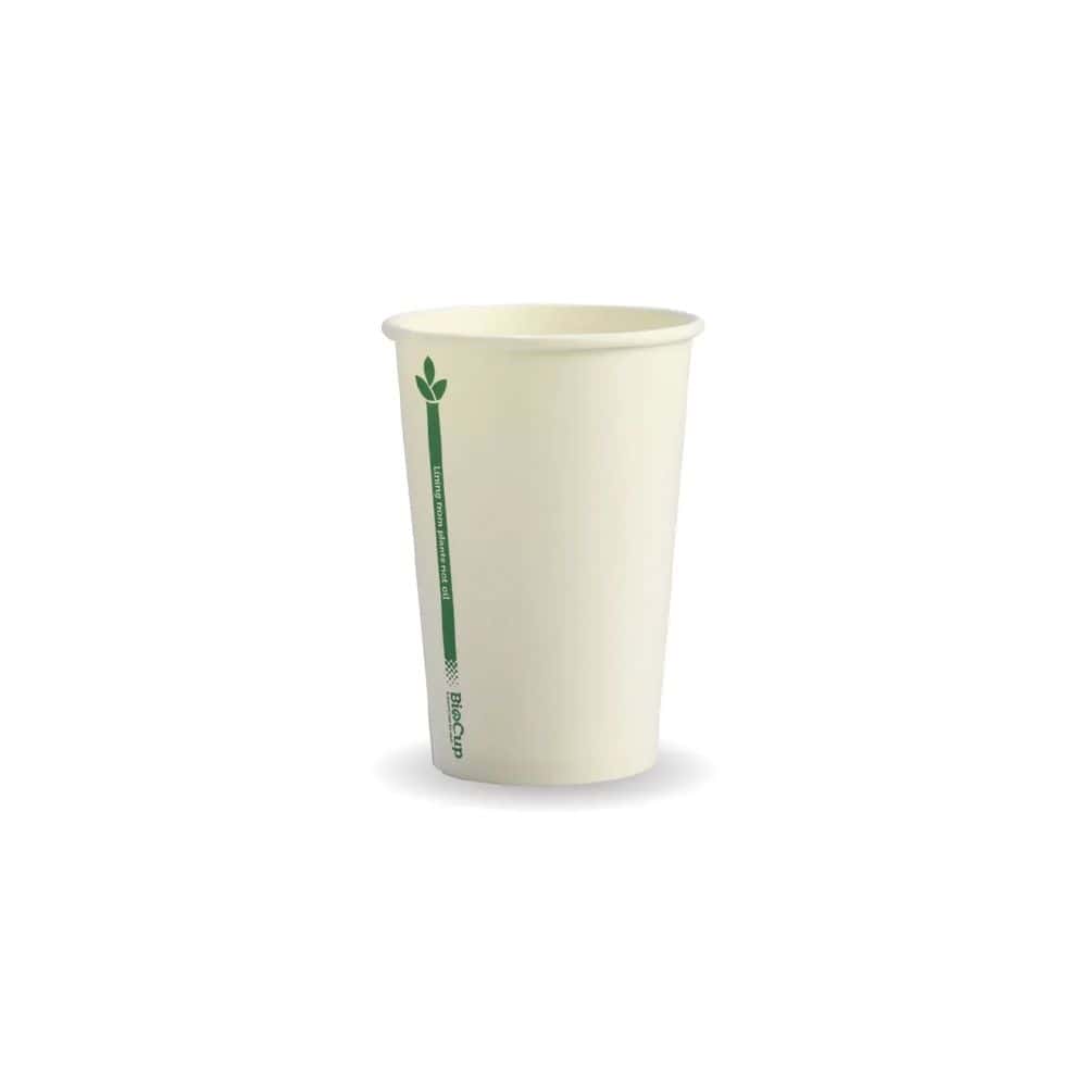 Single Wall Takeaway Coffee Cup 320ml / 10oz (80mm) BioCup White Green Line