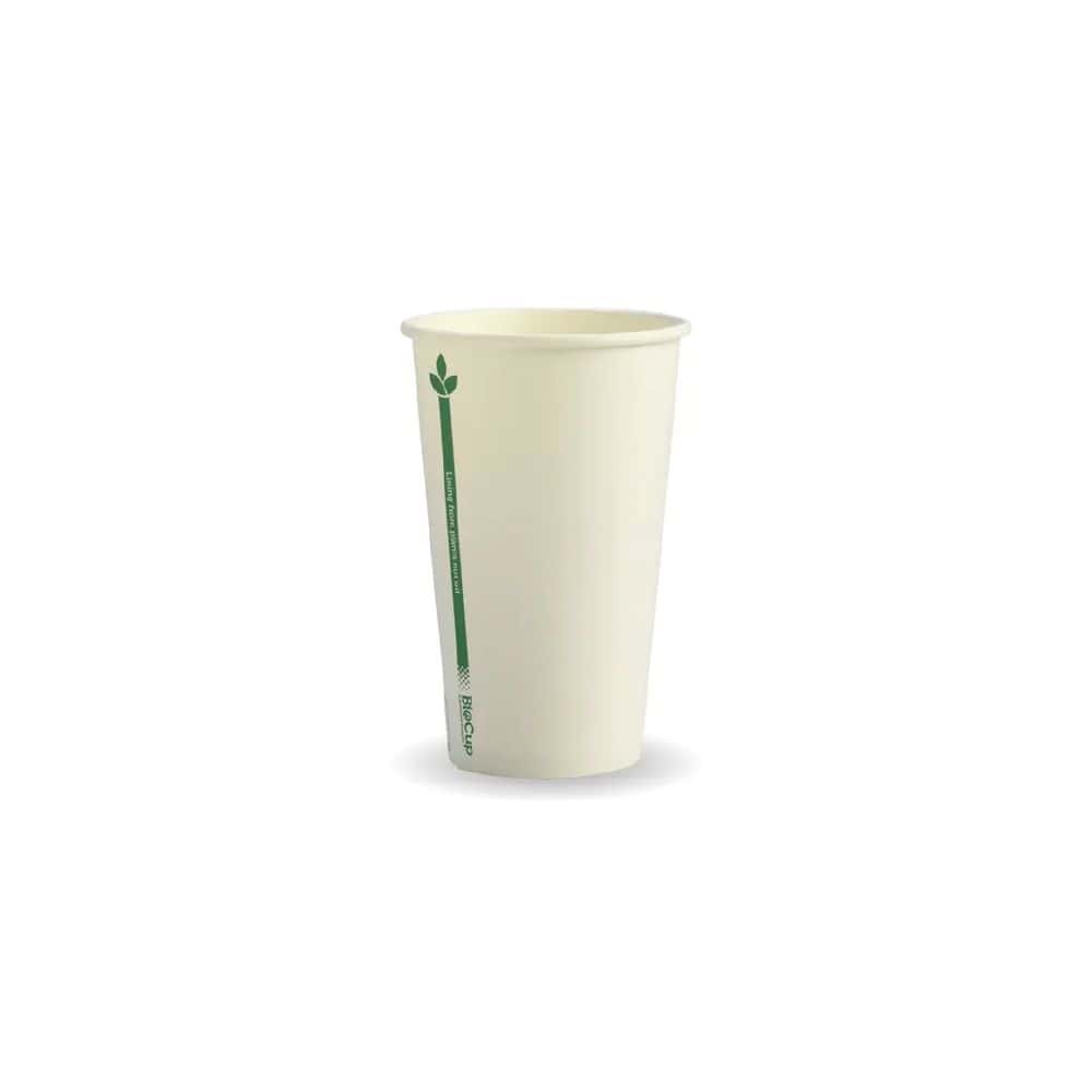 Single Wall Takeaway Coffee Cup 350ml / 12oz (80mm) BioCup White Green Line