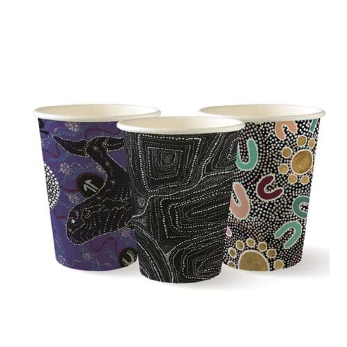 Single Wall Takeaway Coffee Cup 390ml / 12oz (90mm) BioCup Indigenous Art Series