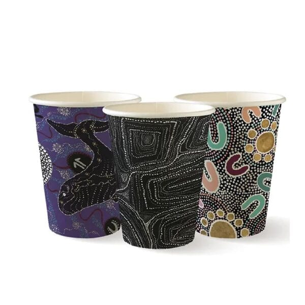 Single Wall Takeaway Coffee Cup 390ml / 12oz (90mm) BioCup Indigenous Art Series