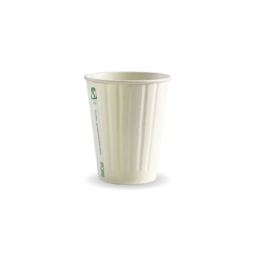 Double Wall Takeaway Coffee Cup 390ml / 12oz (90mm) BioCup White