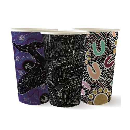 Single Wall Takeaway Coffee Cup 510ml / 16oz (90mm) BioCup Indigenous Art Series