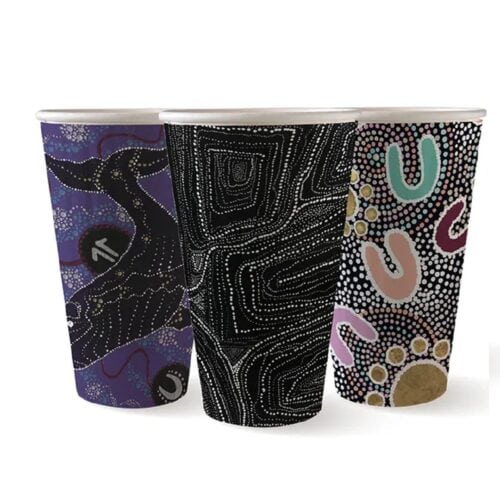 Double Wall Takeaway Coffee Cup 460ml / 16oz (90mm) BioCup Indigenous Art Series