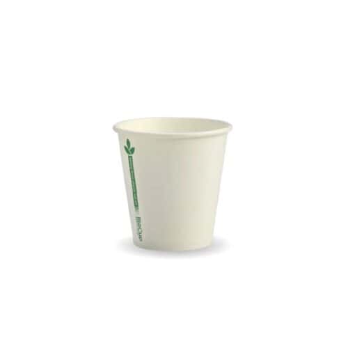 Single Wall Takeaway Coffee Cup 230ml / 6oz (80mm) BioCup White Green Line
