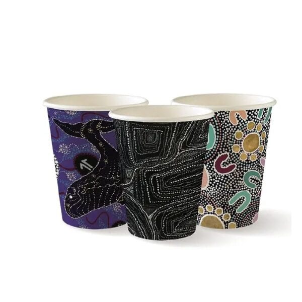 Single Wall Takeaway Coffee Cup 280ml / 8oz (80mm) BioCup Indigenous Art Series