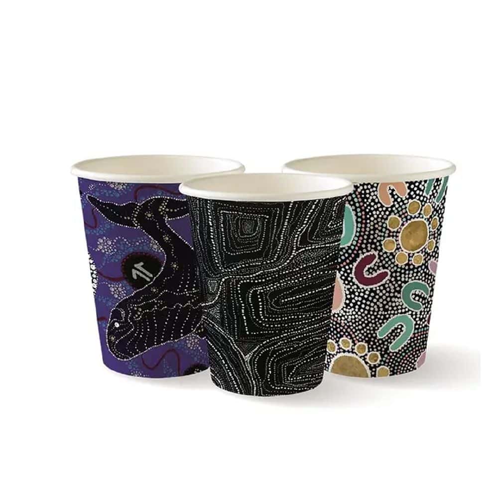 Single Wall Takeaway Coffee Cup 280ml / 8oz (80mm) BioCup Indigenous Art Series