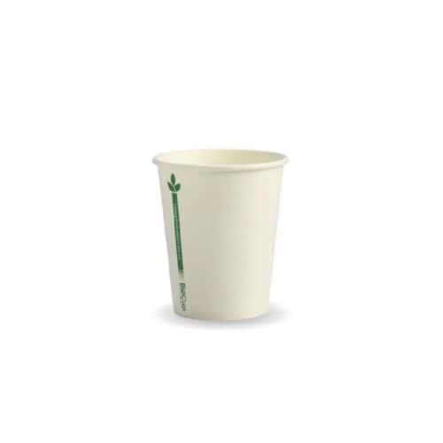 Single Wall T/A Coffee Cup 280ml / 8oz (80mm) BioCup White Green Line