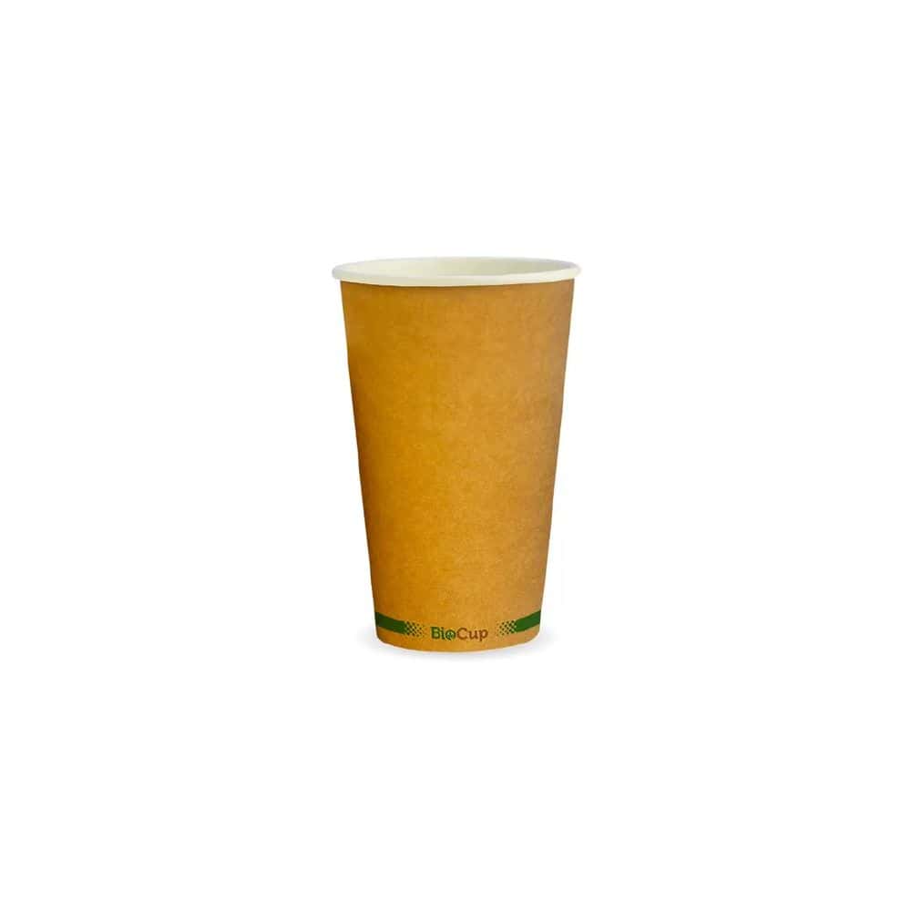 Single Wall Takeaway Coffee Cup 510ml / 16oz (90mm) BioCup Kraft Green Stripe