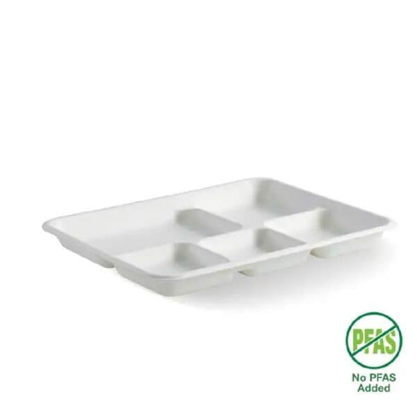 5-Compartment Food Tray 260mmx210mm BioCane White Plant Fibre