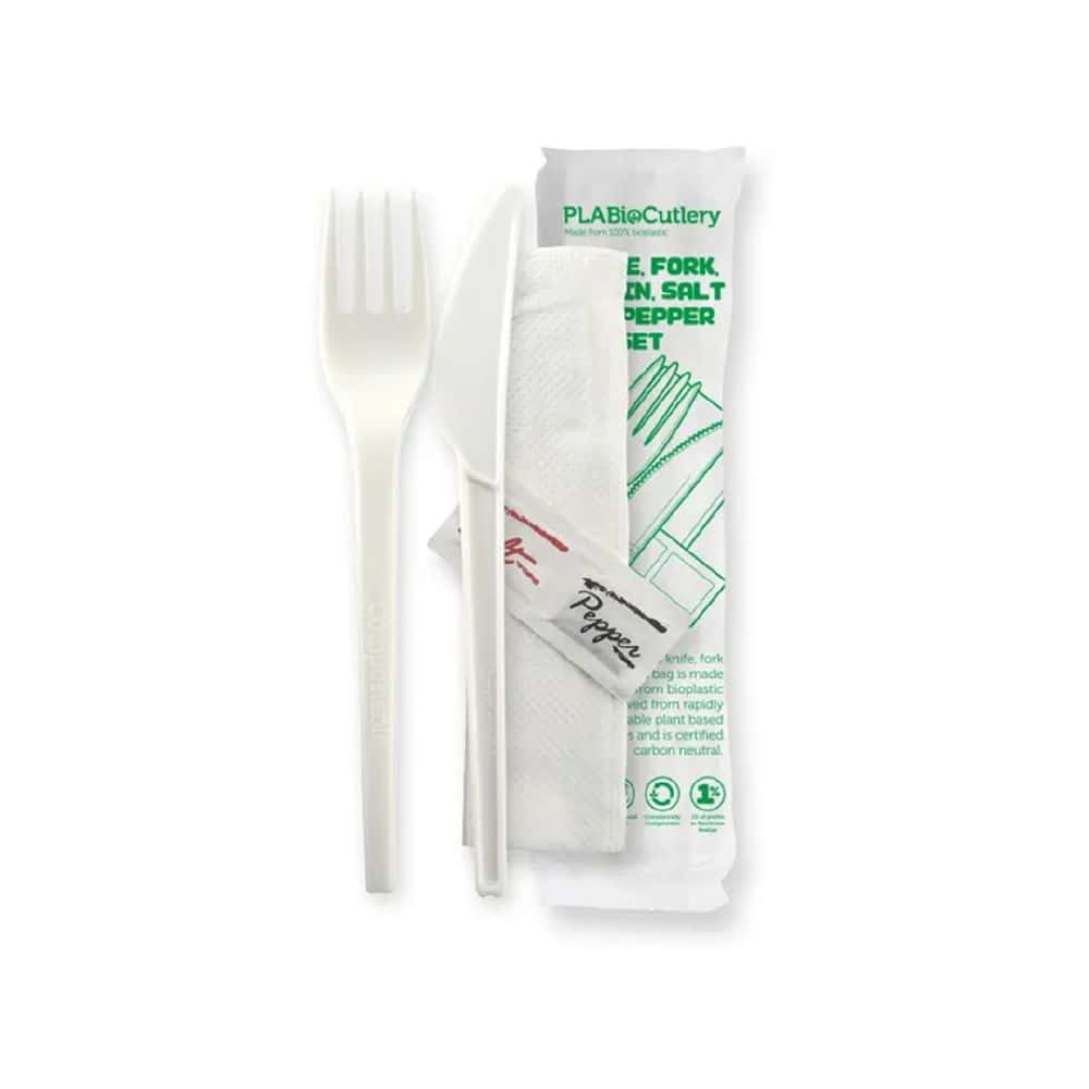 Knife, Fork, Napkin, Salt & Pepper Set 165mm BioCutlery
