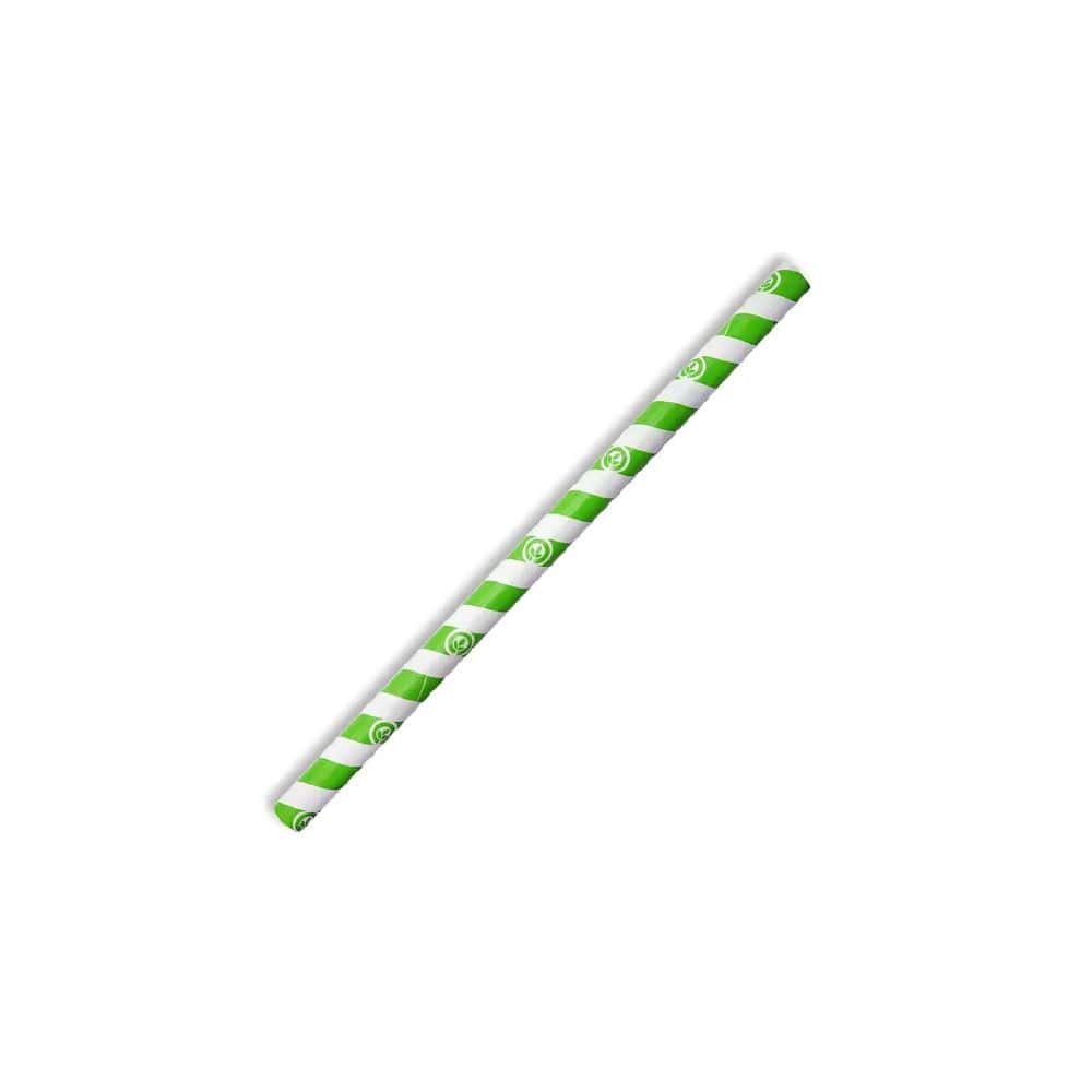 Straw Jumbo 197mm (10mm) 3 Ply BioStraw Green Stripe