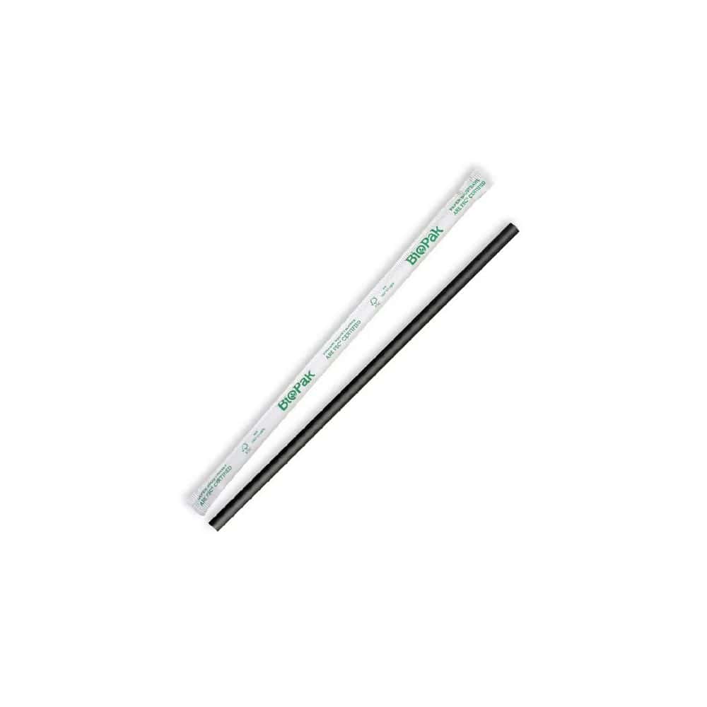 Straw Regular 197mm (6mm) 3 Ply Individually Wrapped BioStraw Black