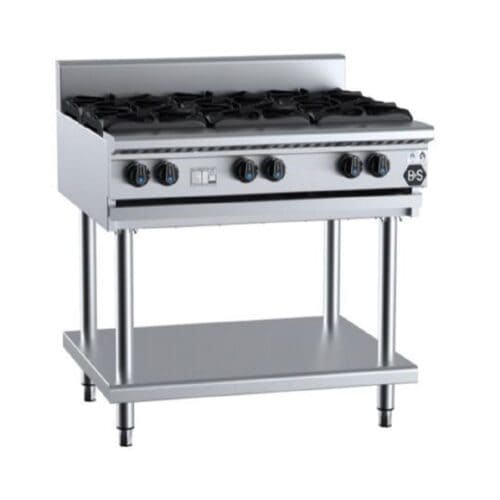 B+S K+ Series Cooktop Gas On Stand 6 Burner 900mm 180Mj/h NG/LPG