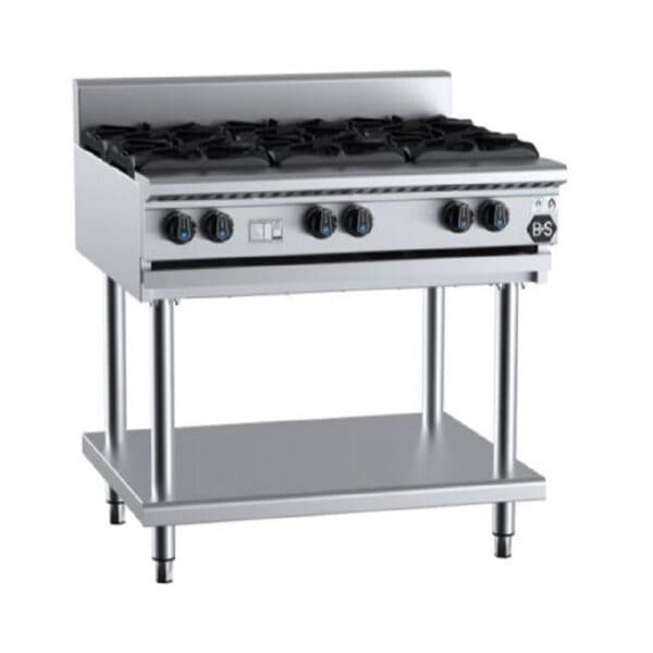 B+S K+ Series Cooktop Gas On Stand 6 Burner 900mm 180Mj/h NG/LPG